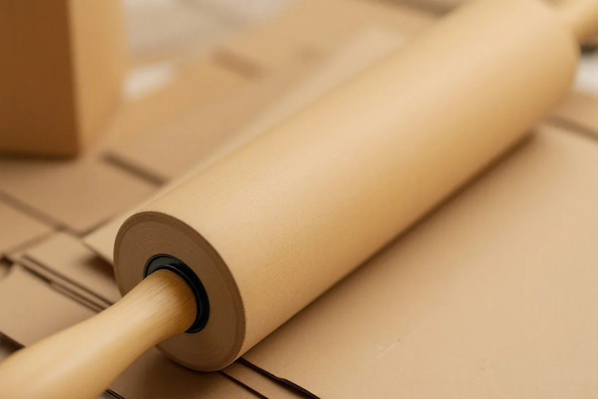 A rolling pin being used to flatten cardboard for recycling.