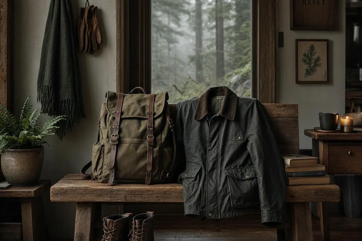 Backpack and jacket drop zone organized for a weekday reset