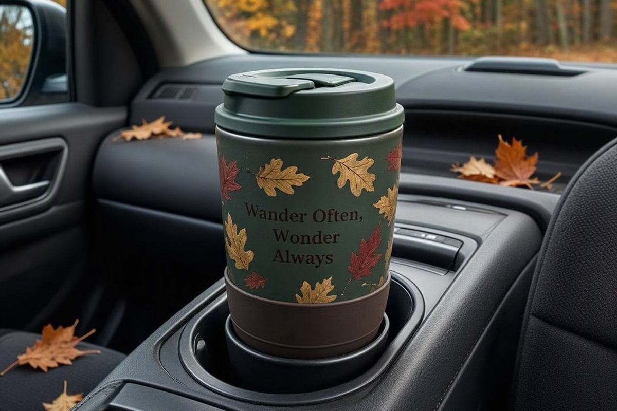 Travel mug in a car cup holder