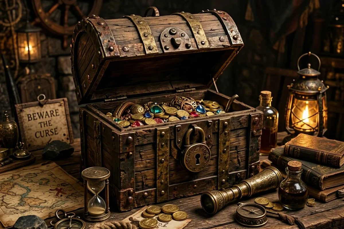 A treasure chest setup for a pirate-themed escape room.