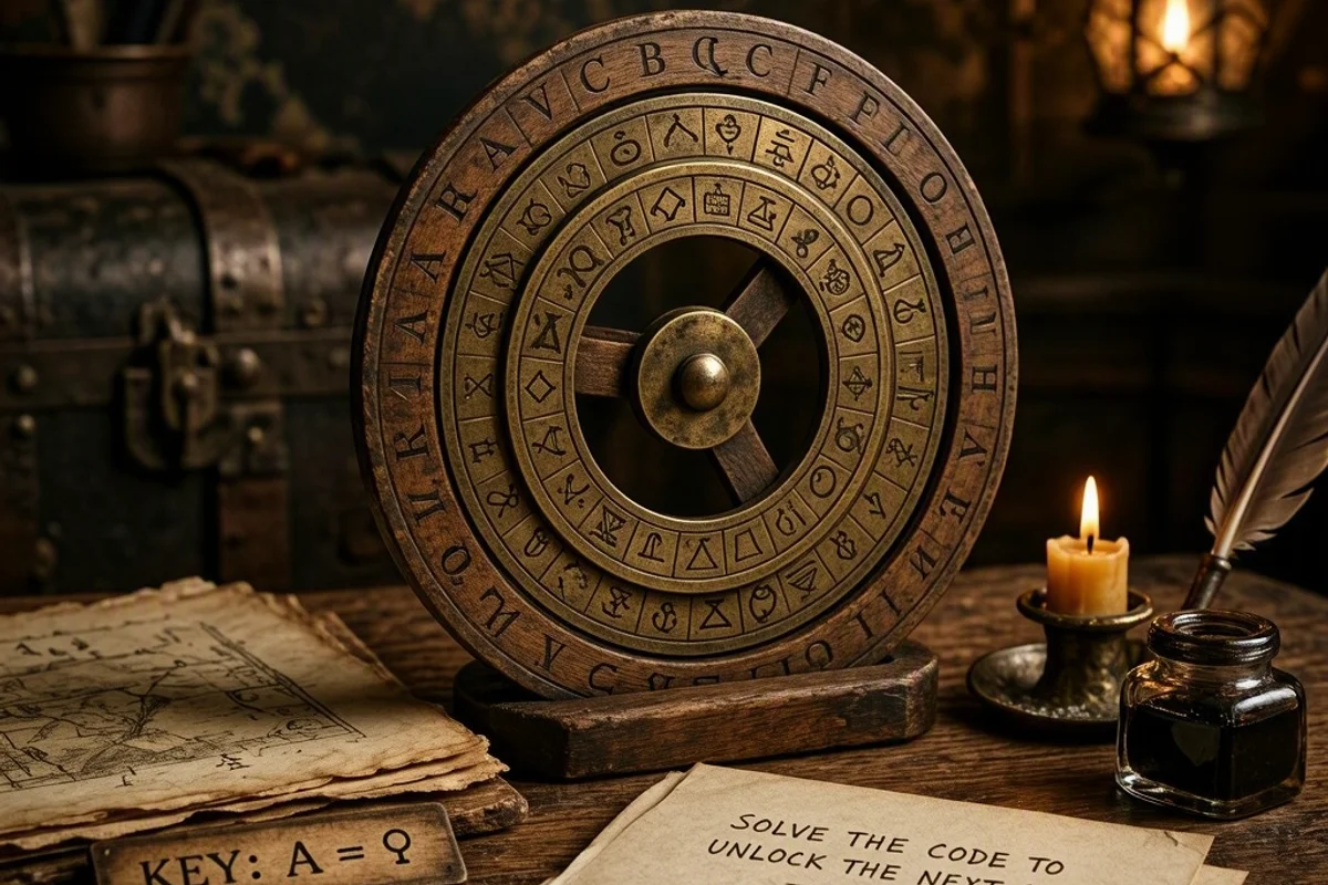 A cipher wheel used as a puzzle in a DIY escape room.