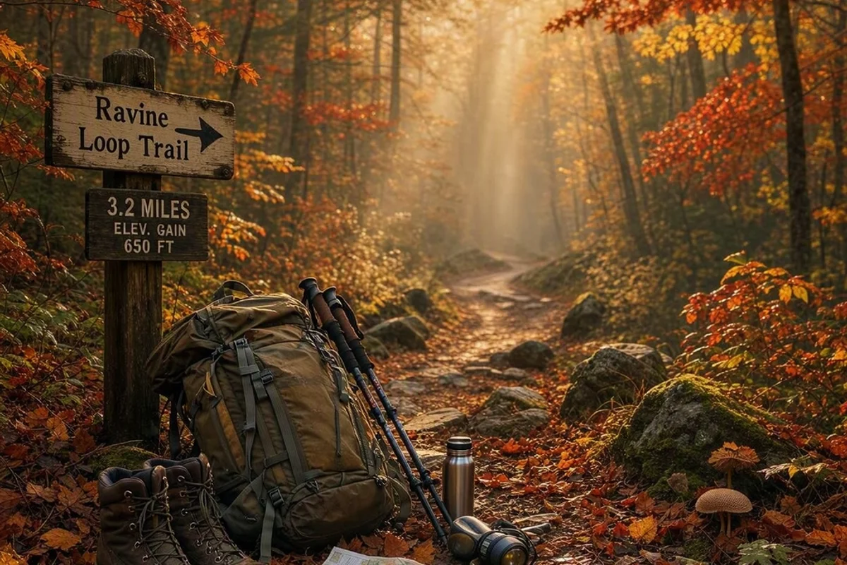 Family hiking trailhead with gear ready and kids excited.